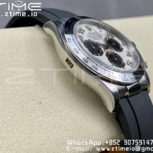Rolex Daytona 116509 Clean 1:1 Best Edition 904L SS Case White Dial on Rubber Strap SA4130 V2 - Super Clone Watch | 1:1 Best Version