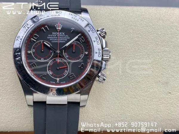 Rolex Daytona 116509 Clean 1:1 Best Edition 904L SS Case Black Dial on Rubber Strap SA4130 V2 - Super Clone Watch | 1:1 Best Version