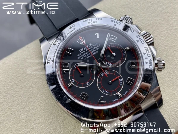 Rolex Daytona 116509 Clean 1:1 Best Edition 904L SS Case Black Dial on Rubber Strap SA4130 V2 - Super Clone Watch | 1:1 Best Version