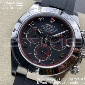 Rolex Daytona 116509 Clean 1:1 Best Edition 904L SS Case Black Dial on Rubber Strap SA4130 V2 - Super Clone Watch | 1:1 Best Version