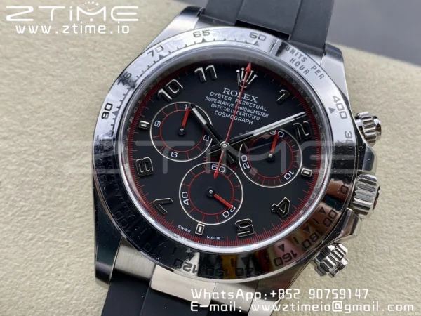 Rolex Daytona 116509 Clean 1:1 Best Edition 904L SS Case Black Dial on Rubber Strap SA4130 V2 - Super Clone Watch | 1:1 Best Version