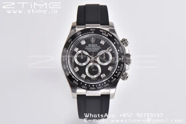 Rolex Daytona 116519 Clean Factory 1:1 Best Edition Black Diamonds Dial on Oysterflex Rubber Strap SA4130 V2 - Super Clone Watch | 1:1 Best Version