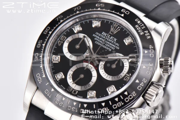 Rolex Daytona 116519 Clean Factory 1:1 Best Edition Black Diamonds Dial on Oysterflex Rubber Strap SA4130 V2 - Super Clone Watch | 1:1 Best Version