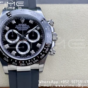 Rolex Daytona 116519 Clean Factory 1:1 Best Edition Black Diamonds Dial on Oysterflex Rubber Strap SA4130 V2 - Super Clone Watch | 1:1 Best Version