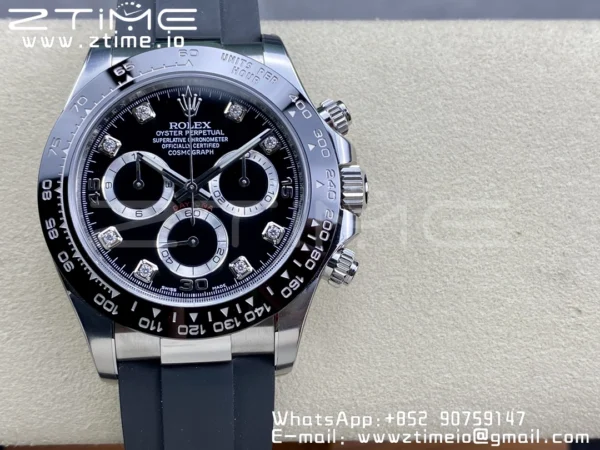 Rolex Daytona 116519 Clean Factory 1:1 Best Edition Black Diamonds Dial on Oysterflex Rubber Strap SA4130 V2 - Super Clone Watch | 1:1 Best Version