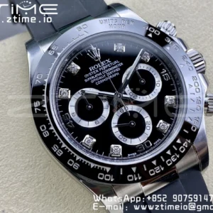Rolex Daytona 116519 Clean Factory 1:1 Best Edition Black Diamonds Dial on Oysterflex Rubber Strap SA4130 V2 - Super Clone Watch | 1:1 Best Version