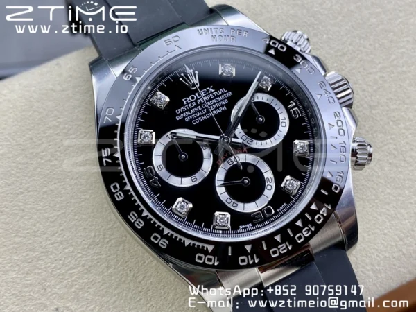 Rolex Daytona 116519 Clean Factory 1:1 Best Edition Black Diamonds Dial on Oysterflex Rubber Strap SA4130 V2 - Super Clone Watch | 1:1 Best Version