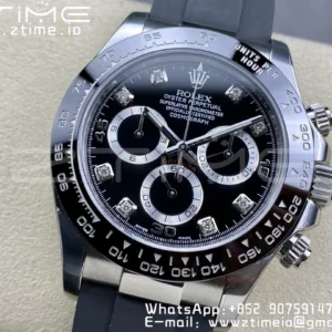 Rolex Daytona 116519 Clean Factory 1:1 Best Edition Black Diamonds Dial on Oysterflex Rubber Strap SA4130 V2 - Super Clone Watch | 1:1 Best Version