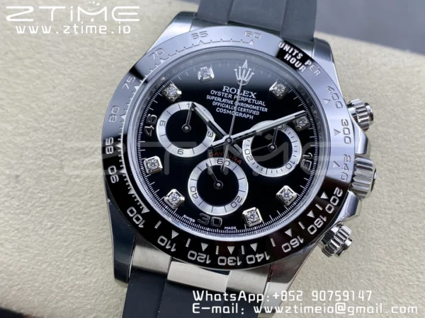 Rolex Daytona 116519 Clean Factory 1:1 Best Edition Black Diamonds Dial on Oysterflex Rubber Strap SA4130 V2 - Super Clone Watch | 1:1 Best Version