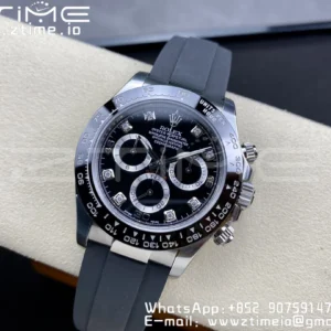Rolex Daytona 116519 Clean Factory 1:1 Best Edition Black Diamonds Dial on Oysterflex Rubber Strap SA4130 V2 - Super Clone Watch | 1:1 Best Version