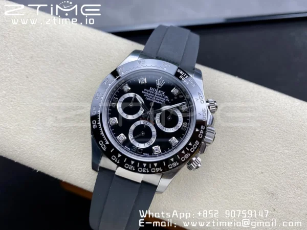 Rolex Daytona 116519 Clean Factory 1:1 Best Edition Black Diamonds Dial on Oysterflex Rubber Strap SA4130 V2 - Super Clone Watch | 1:1 Best Version