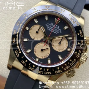 Rolex Daytona 116518 Clean Factory YG 1:1 Best Edition Black/YG Dial on Oysterflex Rubber Strap SA4130 V2 - Super Clone Watch | 1:1 Best Version