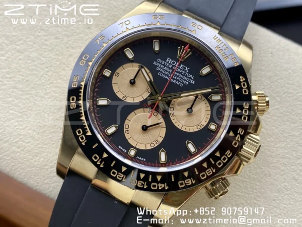Rolex Daytona 116518 Clean Factory YG 1:1 Best Edition Black/YG Dial on Oysterflex Rubber Strap SA4130 V2 - Super Clone Watch | 1:1 Best Version