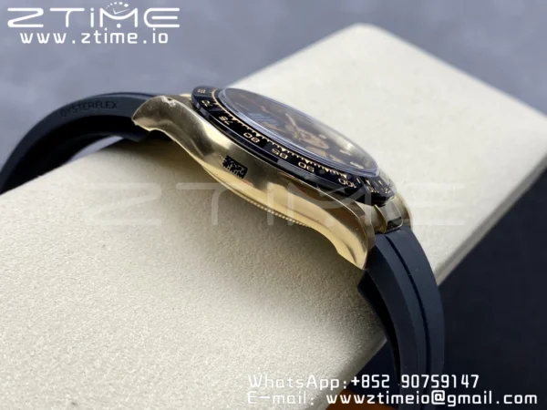 Rolex Daytona 116518 Clean Factory YG 1:1 Best Edition Black/YG Dial on Oysterflex Rubber Strap SA4130 V2 - Super Clone Watch | 1:1 Best Version