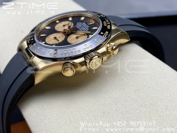 Rolex Daytona 116518 Clean Factory YG 1:1 Best Edition Black/YG Dial on Oysterflex Rubber Strap SA4130 V2 - Super Clone Watch | 1:1 Best Version