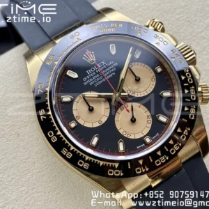 Rolex Daytona 116518 Clean Factory YG 1:1 Best Edition Black/YG Dial on Oysterflex Rubber Strap SA4130 V2 - Super Clone Watch | 1:1 Best Version