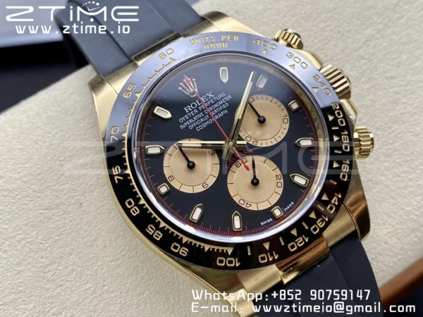 Rolex Daytona 116518 Clean Factory YG 1:1 Best Edition Black/YG Dial on Oysterflex Rubber Strap SA4130 V2 - Super Clone Watch | 1:1 Best Version