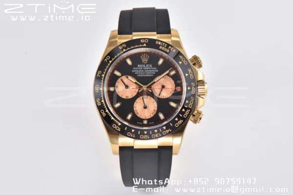 Rolex Daytona 116518 Clean Factory YG 1:1 Best Edition Black/YG Dial on Oysterflex Rubber Strap SA4130 V2 - Super Clone Watch | 1:1 Best Version