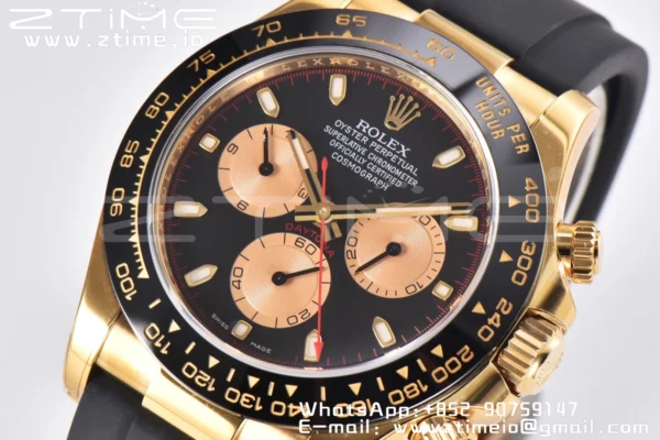Rolex Daytona 116518 Clean Factory YG 1:1 Best Edition Black/YG Dial on Oysterflex Rubber Strap SA4130 V2 - Super Clone Watch | 1:1 Best Version