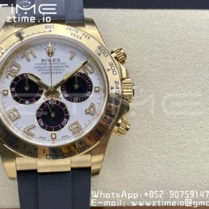 Rolex  Daytona 116509 Clean 1:1 Best Edition YG Case White Dial on Rubber Strap SA4130 V2 - Super Clone Watch | 1:1 Best Version