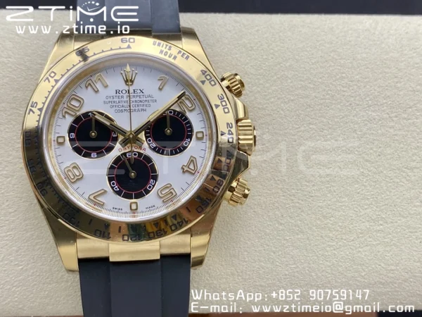 Rolex  Daytona 116509 Clean 1:1 Best Edition YG Case White Dial on Rubber Strap SA4130 V2 - Super Clone Watch | 1:1 Best Version