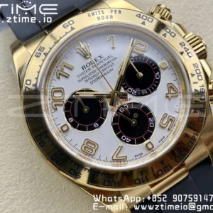 Rolex  Daytona 116509 Clean 1:1 Best Edition YG Case White Dial on Rubber Strap SA4130 V2 - Super Clone Watch | 1:1 Best Version