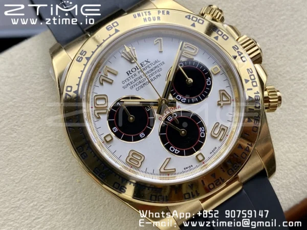 Rolex  Daytona 116509 Clean 1:1 Best Edition YG Case White Dial on Rubber Strap SA4130 V2 - Super Clone Watch | 1:1 Best Version