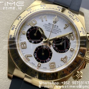 Rolex  Daytona 116509 Clean 1:1 Best Edition YG Case White Dial on Rubber Strap SA4130 V2 - Super Clone Watch | 1:1 Best Version