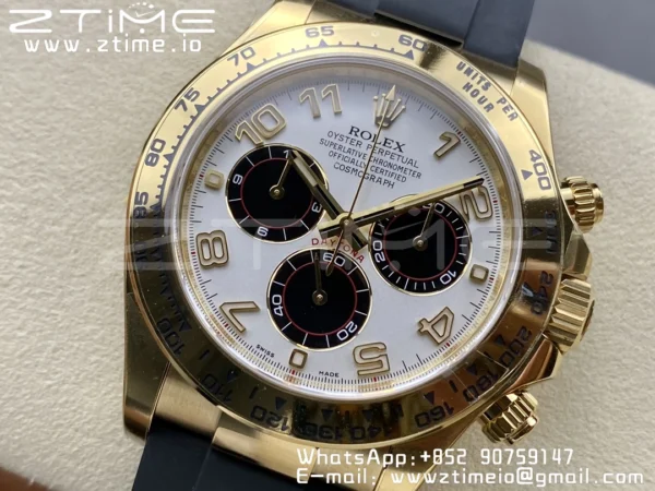 Rolex  Daytona 116509 Clean 1:1 Best Edition YG Case White Dial on Rubber Strap SA4130 V2 - Super Clone Watch | 1:1 Best Version
