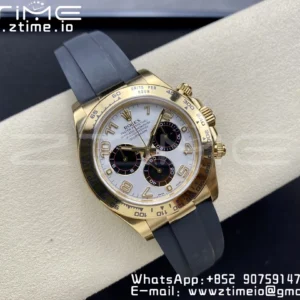 Rolex  Daytona 116509 Clean 1:1 Best Edition YG Case White Dial on Rubber Strap SA4130 V2 - Super Clone Watch | 1:1 Best Version