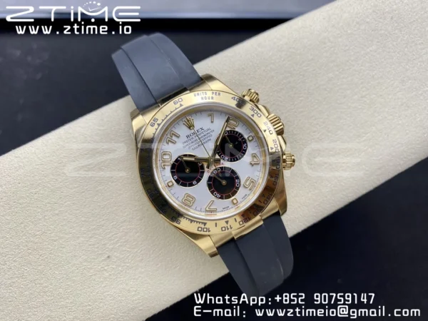 Rolex  Daytona 116509 Clean 1:1 Best Edition YG Case White Dial on Rubber Strap SA4130 V2 - Super Clone Watch | 1:1 Best Version