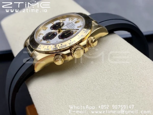 Rolex  Daytona 116509 Clean 1:1 Best Edition YG Case White Dial on Rubber Strap SA4130 V2 - Super Clone Watch | 1:1 Best Version