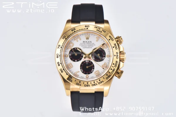 Rolex  Daytona 116509 Clean 1:1 Best Edition YG Case White Dial on Rubber Strap SA4130 V2 - Super Clone Watch | 1:1 Best Version