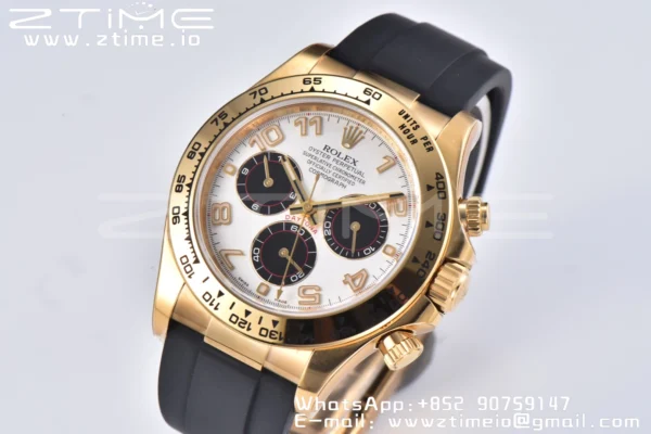 Rolex  Daytona 116509 Clean 1:1 Best Edition YG Case White Dial on Rubber Strap SA4130 V2 - Super Clone Watch | 1:1 Best Version