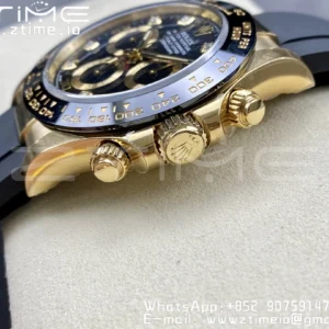 Rolex Daytona 116518 YG Clean Factory 1:1 Best Edition Black Ceramic Bezel Black Diamonds Dial on Oysterflex Rubber Strap A4130 - Super Clone Watch | 1:1 Best Version