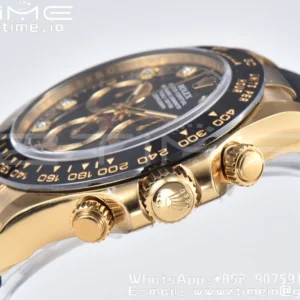 Rolex Daytona 116518 YG Clean Factory 1:1 Best Edition Black Ceramic Bezel Black Diamonds Dial on Oysterflex Rubber Strap A4130 - Super Clone Watch | 1:1 Best Version