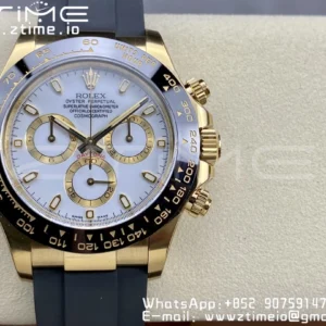 Rolex Daytona 116518 YG Clean Factory 1:1 Best Edition Black Ceramic Bezel White Stick Dial on Oysterflex Rubber Strap A4130 V2 - Super Clone Watch | 1:1 Best Version
