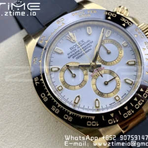 Rolex Daytona 116518 YG Clean Factory 1:1 Best Edition Black Ceramic Bezel White Stick Dial on Oysterflex Rubber Strap A4130 V2 - Super Clone Watch | 1:1 Best Version