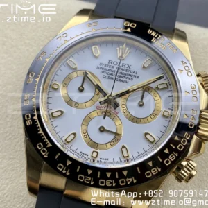Rolex Daytona 116518 YG Clean Factory 1:1 Best Edition Black Ceramic Bezel White Stick Dial on Oysterflex Rubber Strap A4130 V2 - Super Clone Watch | 1:1 Best Version