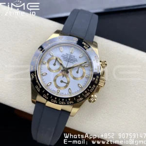 Rolex Daytona 116518 YG Clean Factory 1:1 Best Edition Black Ceramic Bezel White Stick Dial on Oysterflex Rubber Strap A4130 V2 - Super Clone Watch | 1:1 Best Version