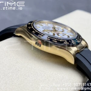 Rolex Daytona 116518 YG Clean Factory 1:1 Best Edition Black Ceramic Bezel White Stick Dial on Oysterflex Rubber Strap A4130 V2 - Super Clone Watch | 1:1 Best Version