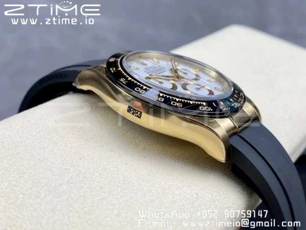 Rolex Daytona 116518 YG Clean Factory 1:1 Best Edition Black Ceramic Bezel White Stick Dial on Oysterflex Rubber Strap A4130 V2 - Super Clone Watch | 1:1 Best Version