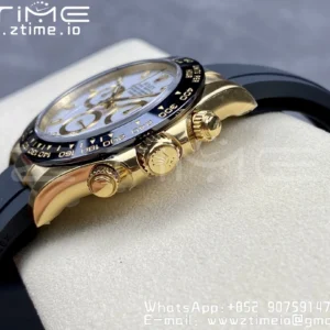 Rolex Daytona 116518 YG Clean Factory 1:1 Best Edition Black Ceramic Bezel White Stick Dial on Oysterflex Rubber Strap A4130 V2 - Super Clone Watch | 1:1 Best Version