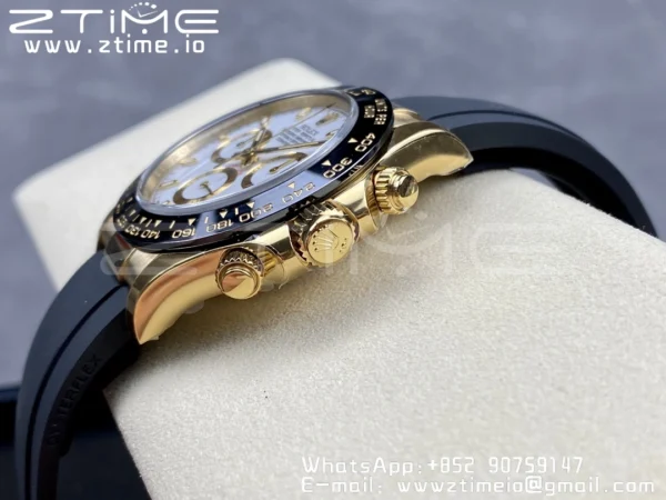 Rolex Daytona 116518 YG Clean Factory 1:1 Best Edition Black Ceramic Bezel White Stick Dial on Oysterflex Rubber Strap A4130 V2 - Super Clone Watch | 1:1 Best Version
