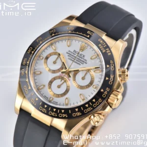 Rolex Daytona 116518 YG Clean Factory 1:1 Best Edition Black Ceramic Bezel White Stick Dial on Oysterflex Rubber Strap A4130 V2 - Super Clone Watch | 1:1 Best Version
