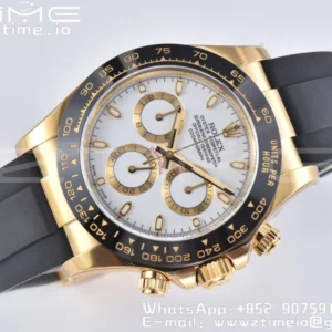 Rolex Daytona 116518 YG Clean Factory 1:1 Best Edition Black Ceramic Bezel White Stick Dial on Oysterflex Rubber Strap A4130 V2 - Super Clone Watch | 1:1 Best Version