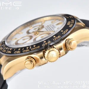 Rolex Daytona 116518 YG Clean Factory 1:1 Best Edition Black Ceramic Bezel White Stick Dial on Oysterflex Rubber Strap A4130 V2 - Super Clone Watch | 1:1 Best Version