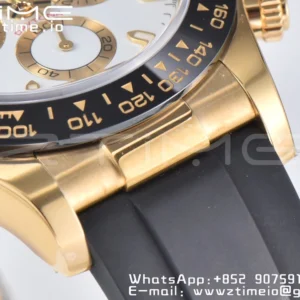 Rolex Daytona 116518 YG Clean Factory 1:1 Best Edition Black Ceramic Bezel White Stick Dial on Oysterflex Rubber Strap A4130 V2 - Super Clone Watch | 1:1 Best Version