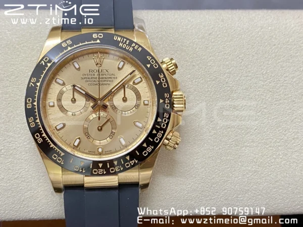 Rolex Daytona 116518 YG Clean Factory 1:1 Best Edition YG Dial on Oysterflex Strap A4130 v2 - Super Clone Watch | 1:1 Best Version
