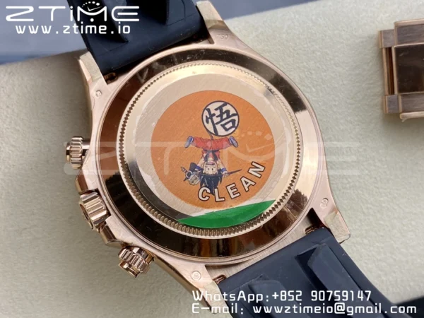 Rolex Daytona 116515 RG Clean Factory 1:1 Best Edition Lunetta in ceramica nera Quadrante nero a bastoni su cinturino in gomma Oysterflex A4130 v2 - Orologio Super Clone | 1:1 Best Version